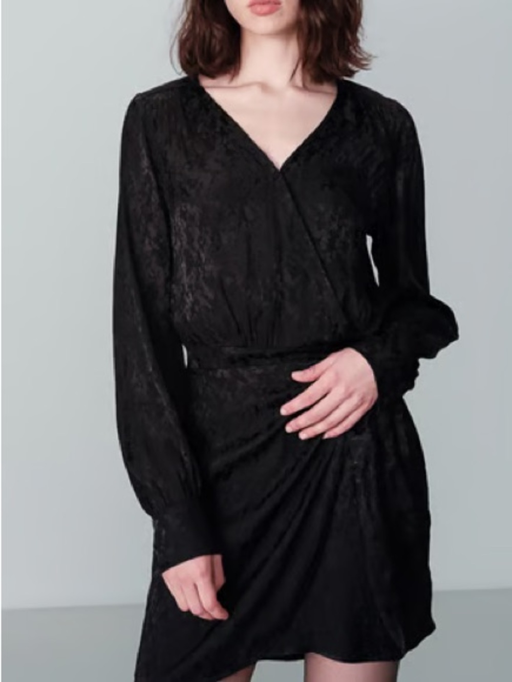 Express Black Long-Sleeve Jacquard Wrap Dress